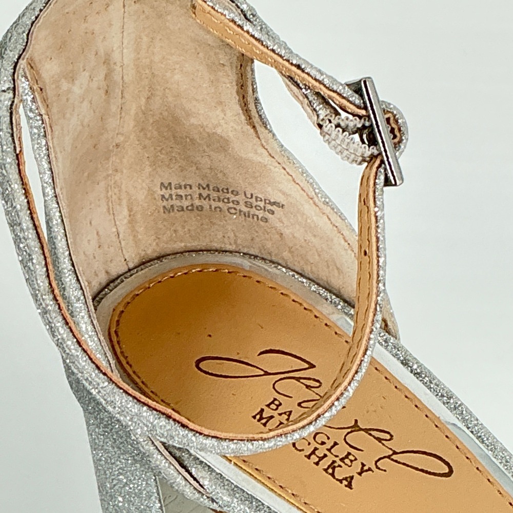 Jewel Badgley Mischka Size 7 Silver Glitter Sparkly Rhinestone Heels Sandals - Picture 5 of 15